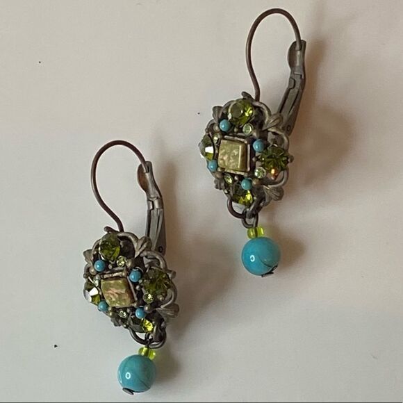 Artisan Beaded Turquoise & Peridot Necklace & Earrings Duo - Picture 3 of 6